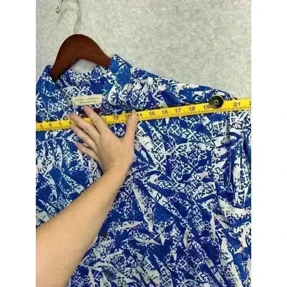 NWT 100% Silk Island Republic Men’s XXL Hawaiian Shirt Button Up Blue Floral - Picture 7 of 11